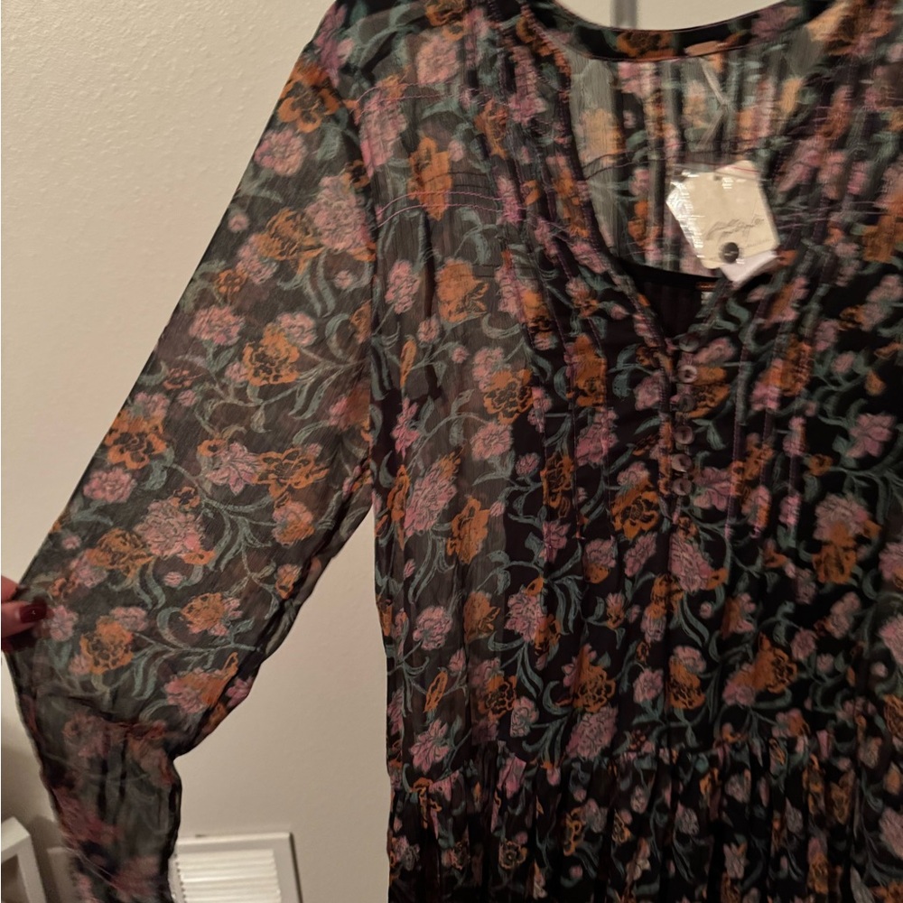 NWT Free People See It Through Floral Chiffon Maxi Dress Long Sleeve Sz XS - Picture 7 of 12